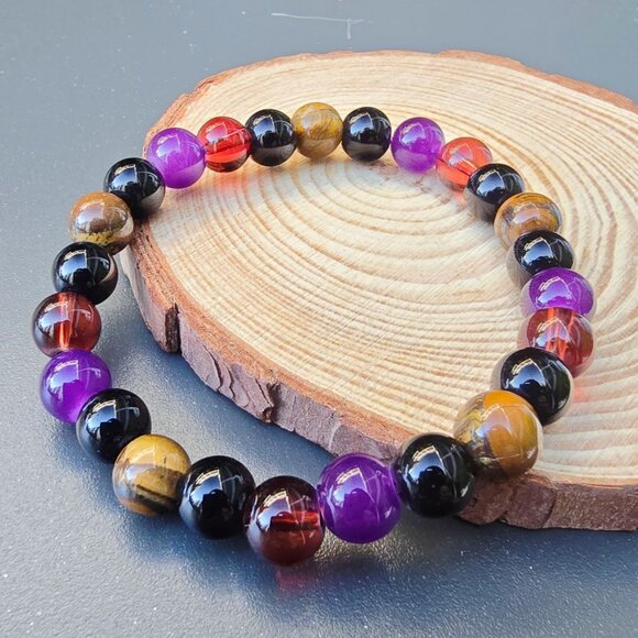 Handmade ✦ 8mm Bracelet ✦ Amethyst Tiger’s Eye Black Tourmaline Citrine Obsidian - Picture 3 of 6